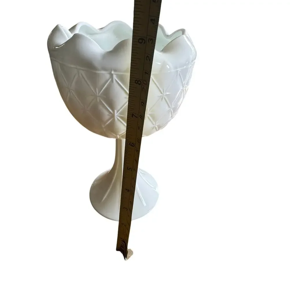 Vintage Hazel Atlas Starburst Milk Glass Compote Vase Planter 9